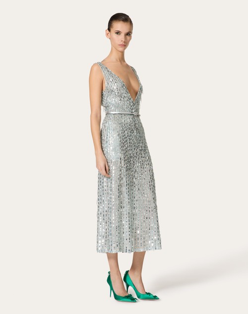 Red Valentino ABITO MIDI IN ORGANZA RICAMATO In Vendita