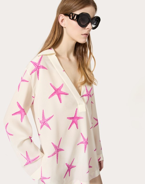 Red Valentino ABITO CORTO IN CREPE DE CHINE STARFISH In Saldo