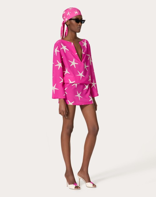 Red Valentino ABITO CORTO IN CREPE DE CHINE STARFISH Spedizione gratuita