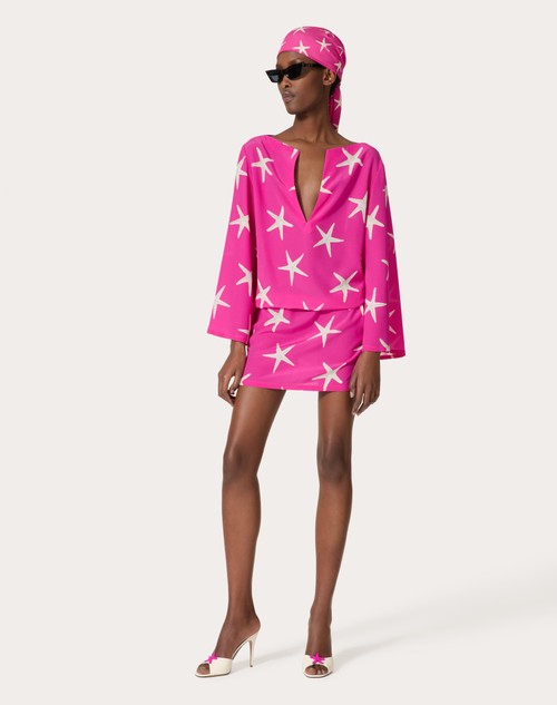 Red Valentino ABITO CORTO IN CREPE DE CHINE STARFISH Spedizione gratuita