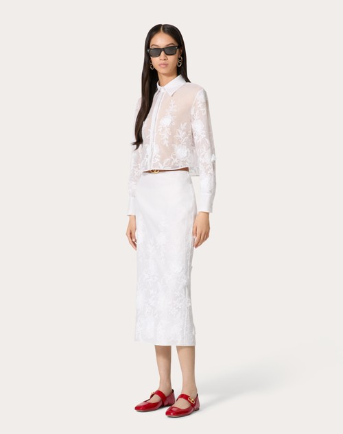 Red Valentino GONNA MIDI IN CAMELLIA ORGANDIS Sconti VIP