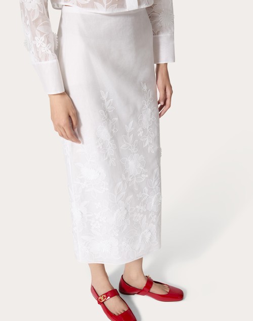 Red Valentino GONNA MIDI IN CAMELLIA ORGANDIS Sconti VIP