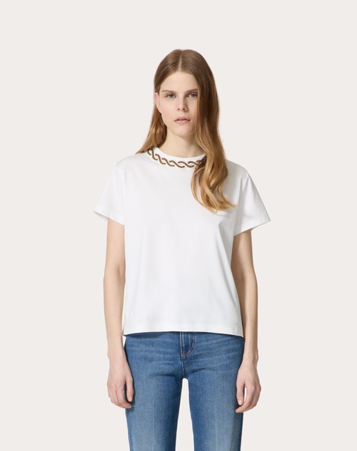 Red Valentino T-SHIRT IN COTTON JERSEY RICAMATA Fino al 65% di sconto