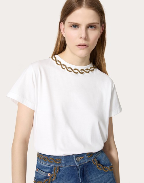 Red Valentino T-SHIRT IN COTTON JERSEY RICAMATA Fino al 65% di sconto