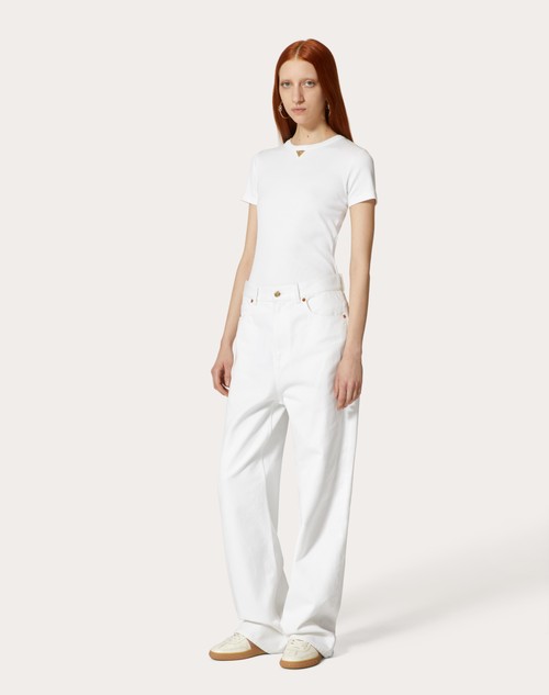 Red Valentino T-SHIRT IN RIBBED COTTON Offerta speciale della fabbrica