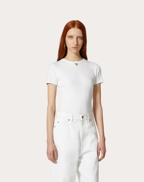 Red Valentino T-SHIRT IN RIBBED COTTON Offerta speciale della fabbrica