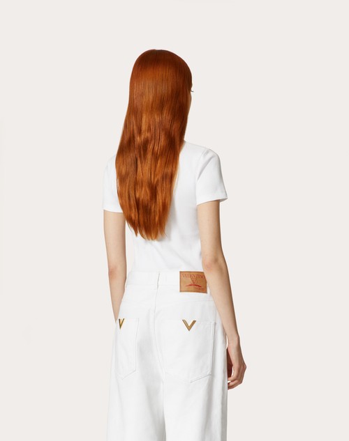 Red Valentino T-SHIRT IN RIBBED COTTON Offerta speciale della fabbrica