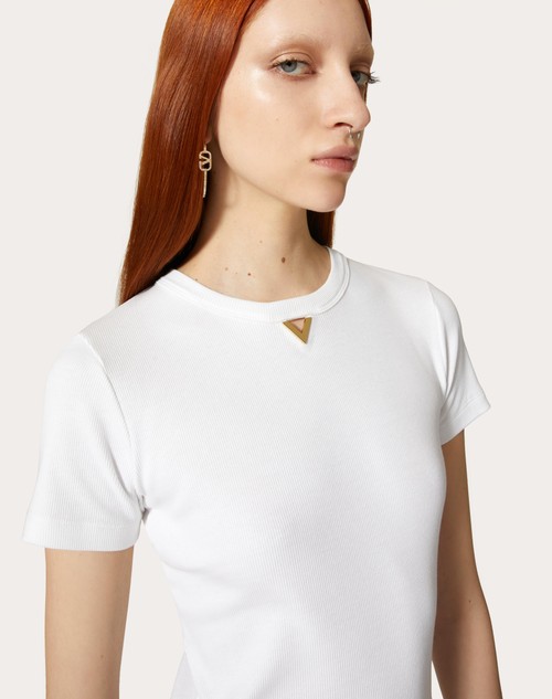 Red Valentino T-SHIRT IN RIBBED COTTON Offerta speciale della fabbrica