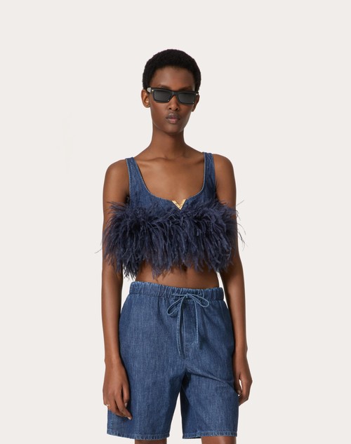 Red Valentino TOP IN CHAMBRAY DENIM Black Friday Prezzi