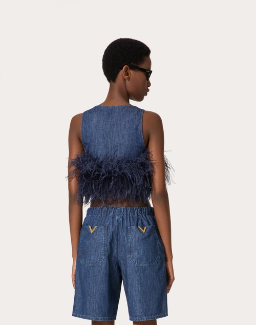 Red Valentino TOP IN CHAMBRAY DENIM Black Friday Prezzi