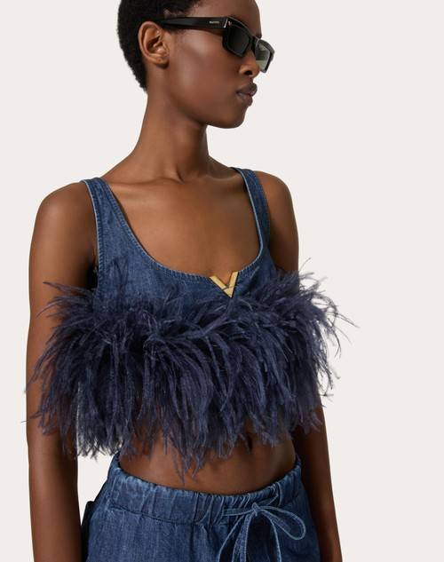 Red Valentino TOP IN CHAMBRAY DENIM Black Friday Prezzi