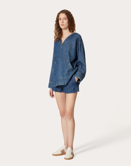 Red Valentino SHORTS IN CHAMBRAY DENIM In vendita