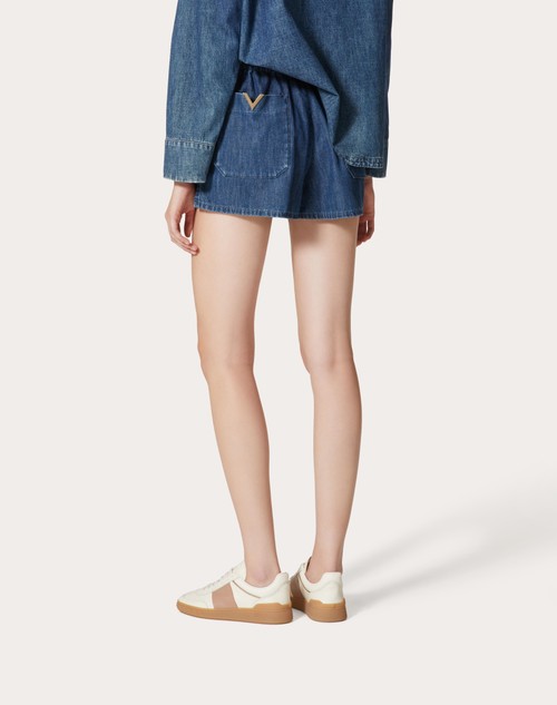 Red Valentino SHORTS IN CHAMBRAY DENIM In vendita