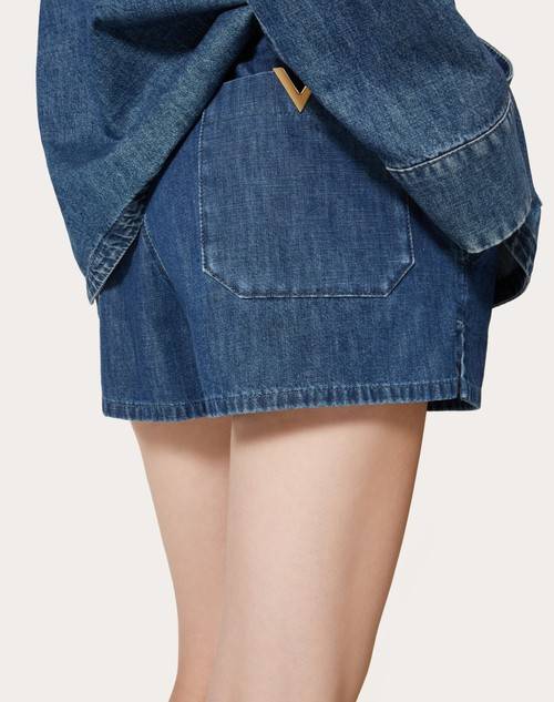 Red Valentino SHORTS IN CHAMBRAY DENIM In vendita
