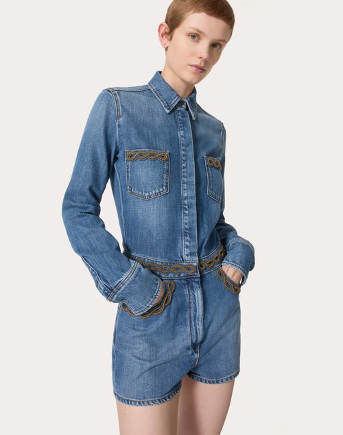 Red Valentino TUTA IN DENIM BLU MEDIO RICAMATA Sconti questo mese