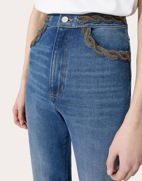 Red Valentino PANTALONI IN BLU MEDIO CON RISERVA RICAMATI 2025