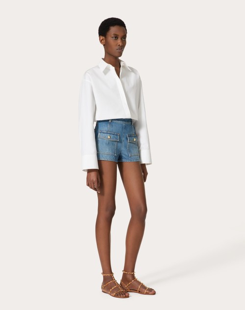 Red Valentino SHORTS IN DEEP BLUE DENIM Acquista Ora
