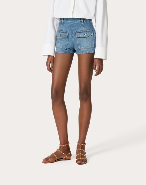 Red Valentino SHORTS IN DEEP BLUE DENIM Acquista Ora
