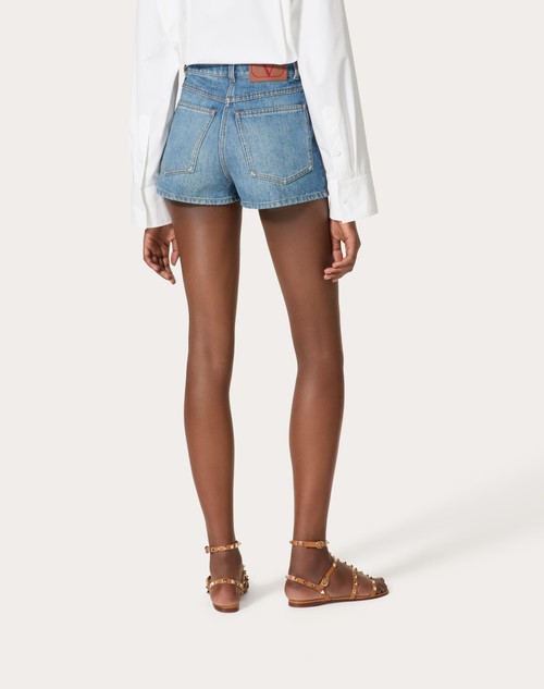 Red Valentino SHORTS IN DEEP BLUE DENIM Acquista Ora