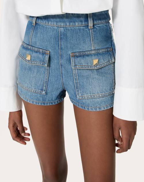 Red Valentino SHORTS IN DEEP BLUE DENIM Acquista Ora