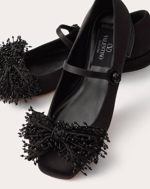 Red Valentino BALLERINA MARY-JANE VALENTINO GARAVANI BOWJANE IN RASO CON RICAMO A FRANGE 20MM Novità