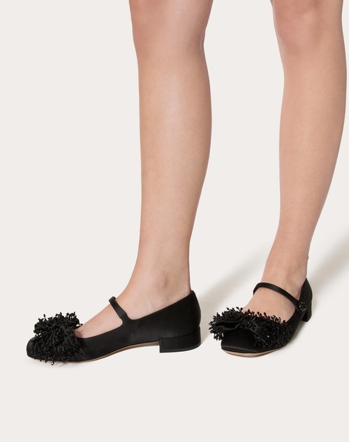 Red Valentino BALLERINA MARY-JANE VALENTINO GARAVANI BOWJANE IN RASO CON RICAMO A FRANGE 20MM Novità