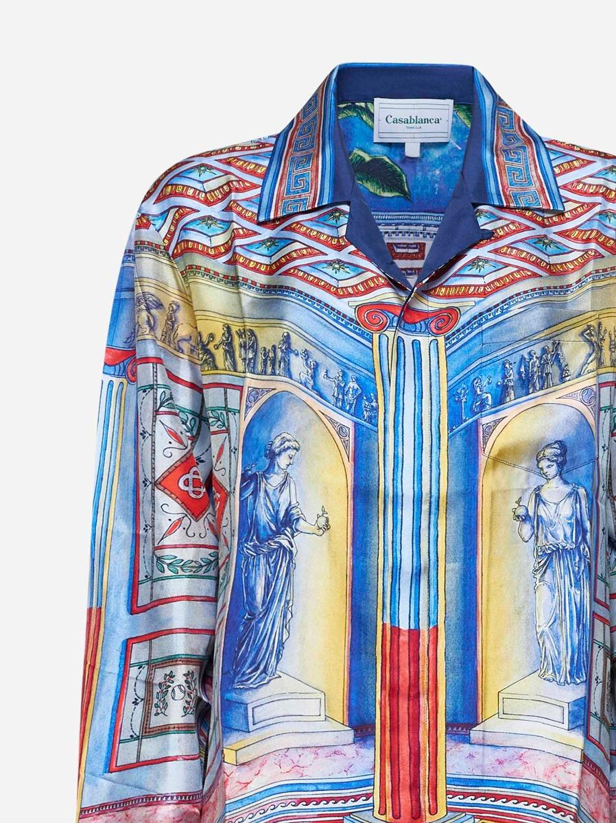 CASABLANCA Camicia Le Temple in twill di seta blu Soddisfazione Garantita