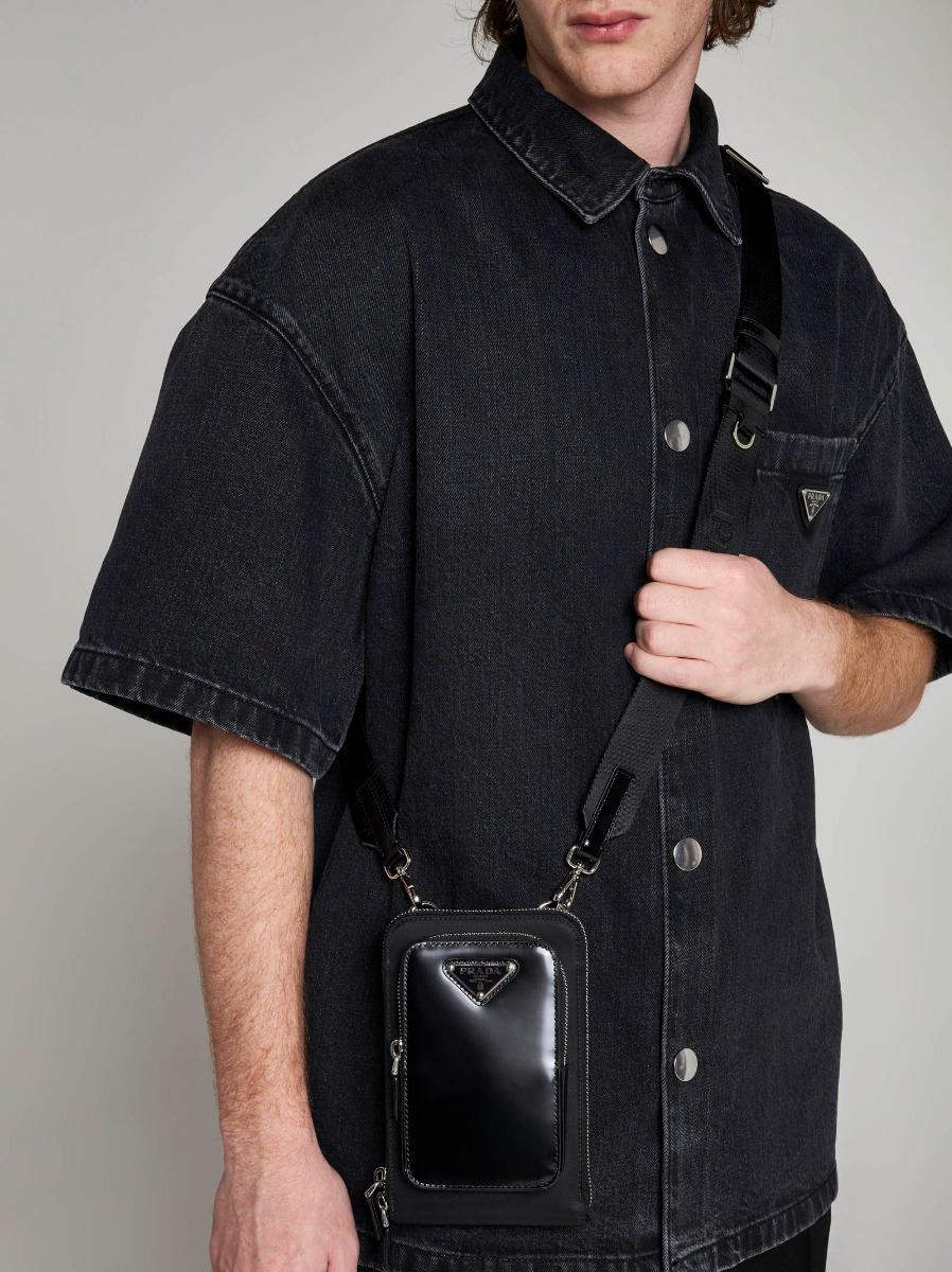 PRADA Borsa a tracolla in pelle e Re-Nylon Negozi Online