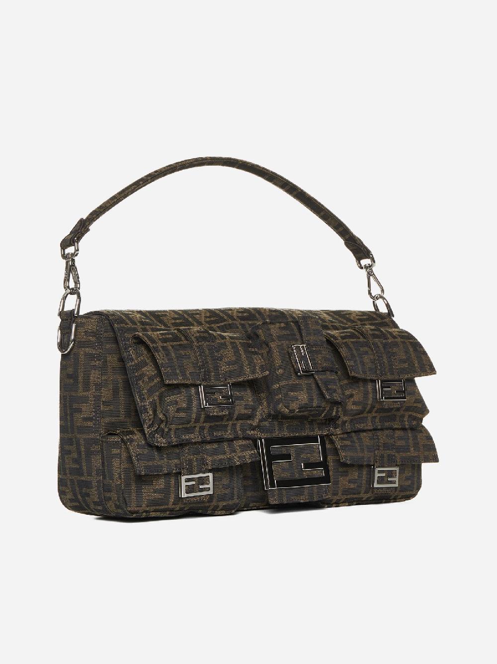FENDI Borsa Baguette Multipocket Maxi in tessuto FF Consegna Veloce
