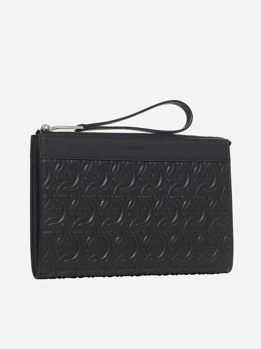 FERRAGAMO Clutch Travel in pelle Gancini Prezzo Ridotto