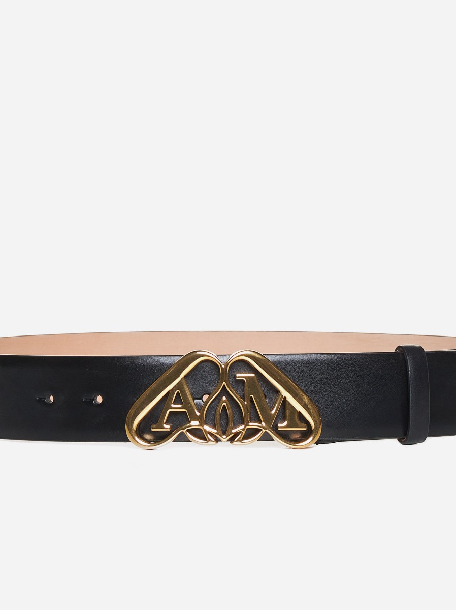 ALEXANDER MCQUEEN Cintura in pelle con fibbia Seal In Saldo