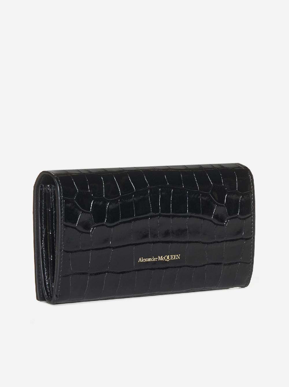 ALEXANDER MCQUEEN Portafoglio Skull in pelle effetto coccodrillo Moda