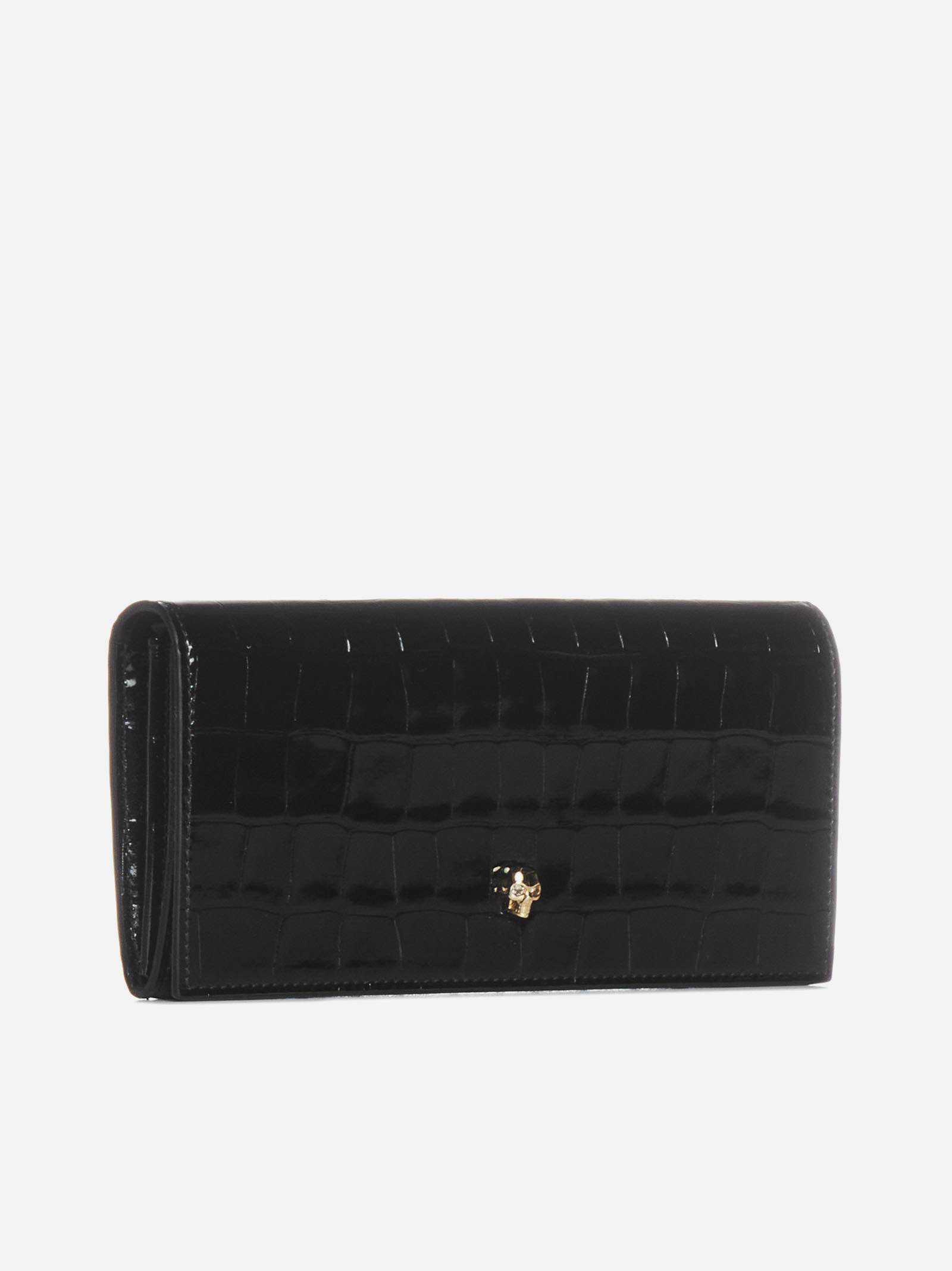 ALEXANDER MCQUEEN Borsa Skull a portafoglio in vernice effetto coccodrillo 2025