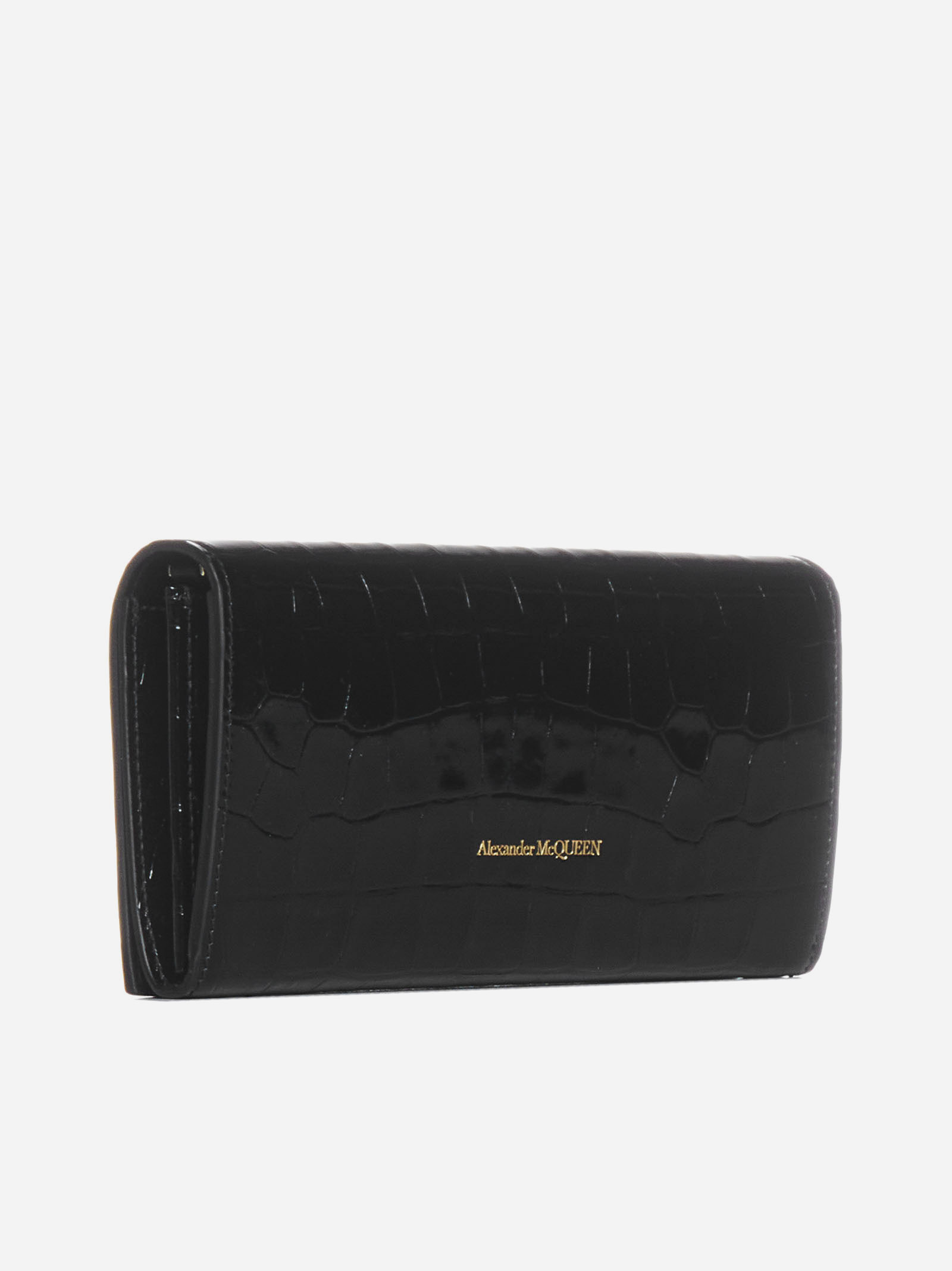 ALEXANDER MCQUEEN Borsa Skull a portafoglio in vernice effetto coccodrillo 2025