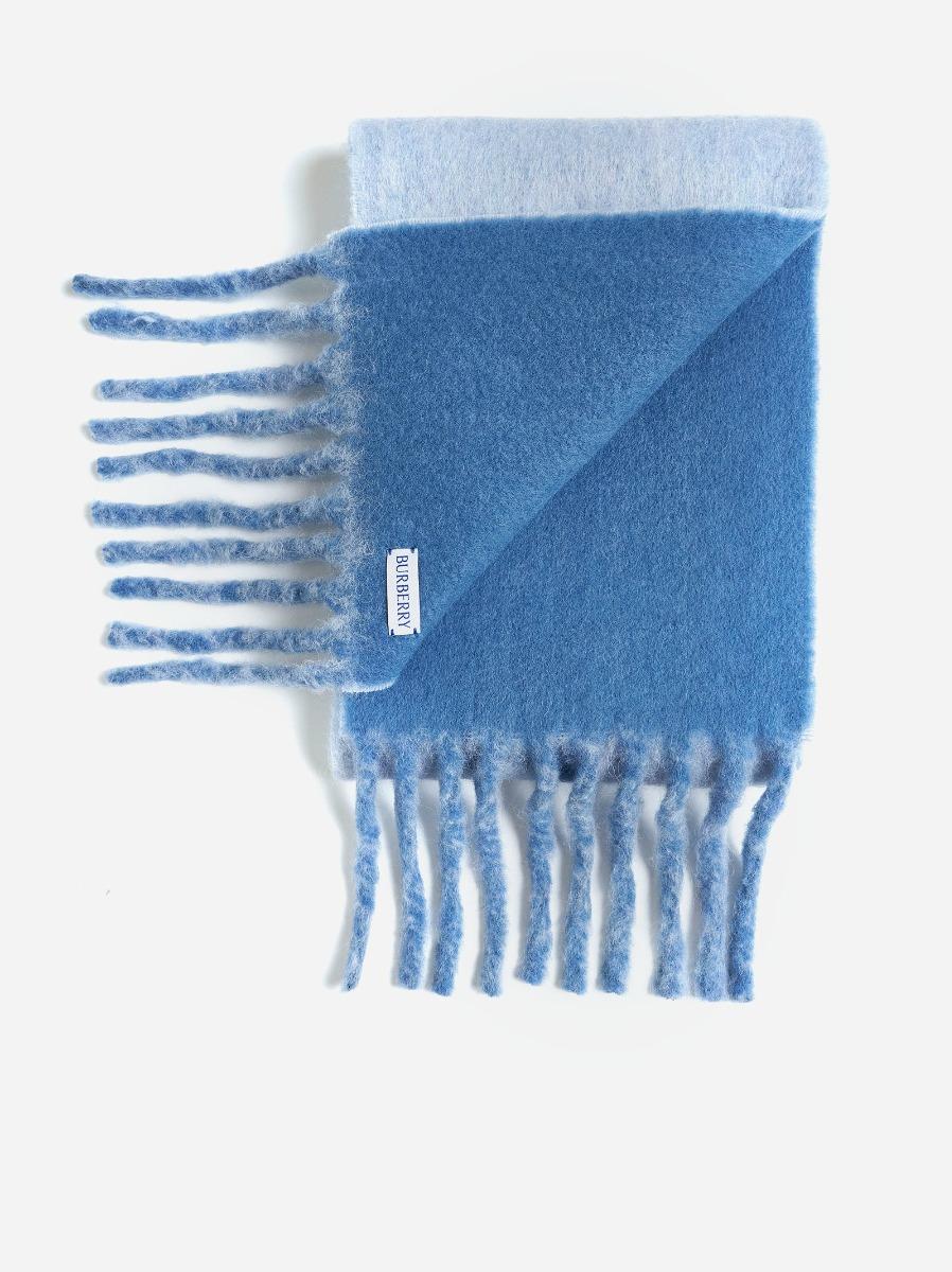 BURBERRY Sciarpa reversibile azzurra con logo Nuova