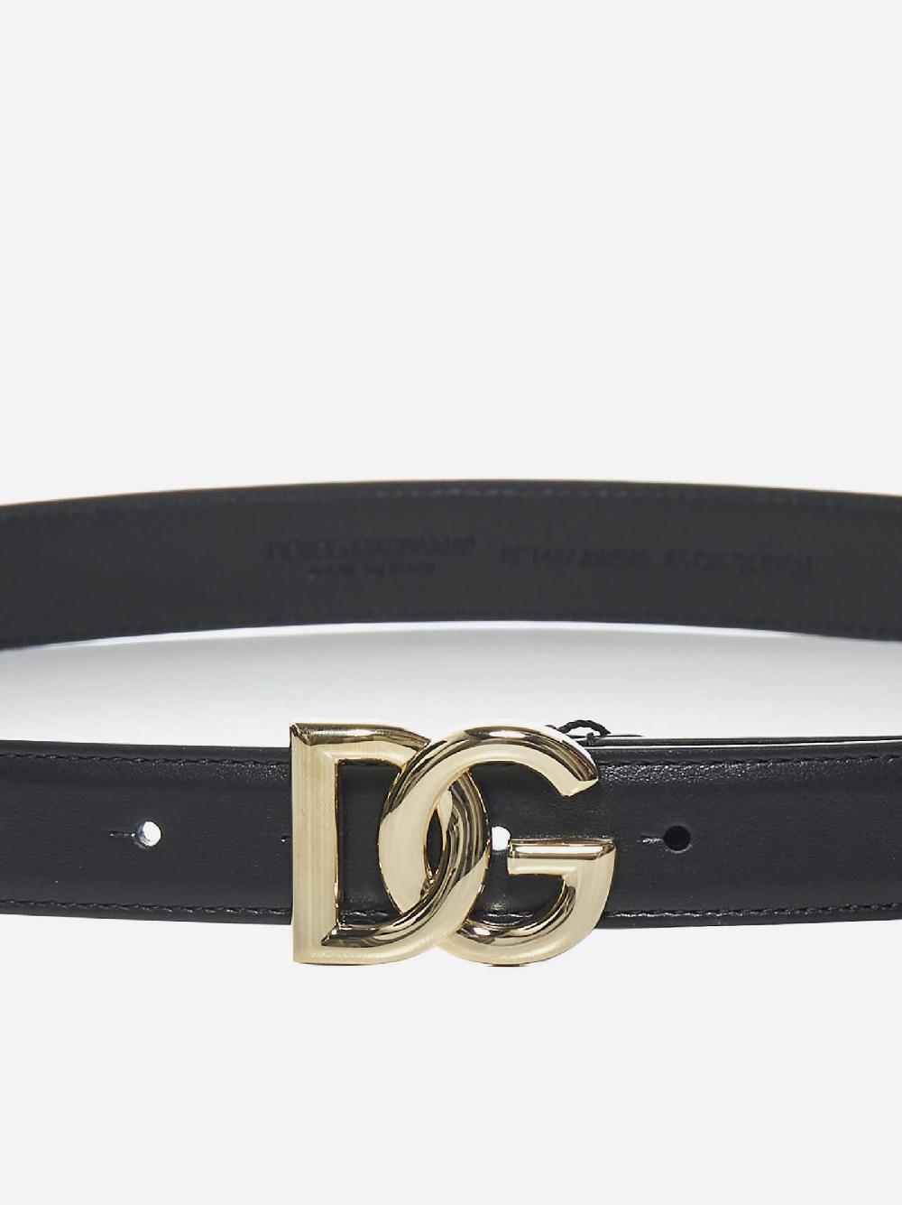 DOLCE & GABBANA Cintura sottile in pelle con fibbia DG Promozione