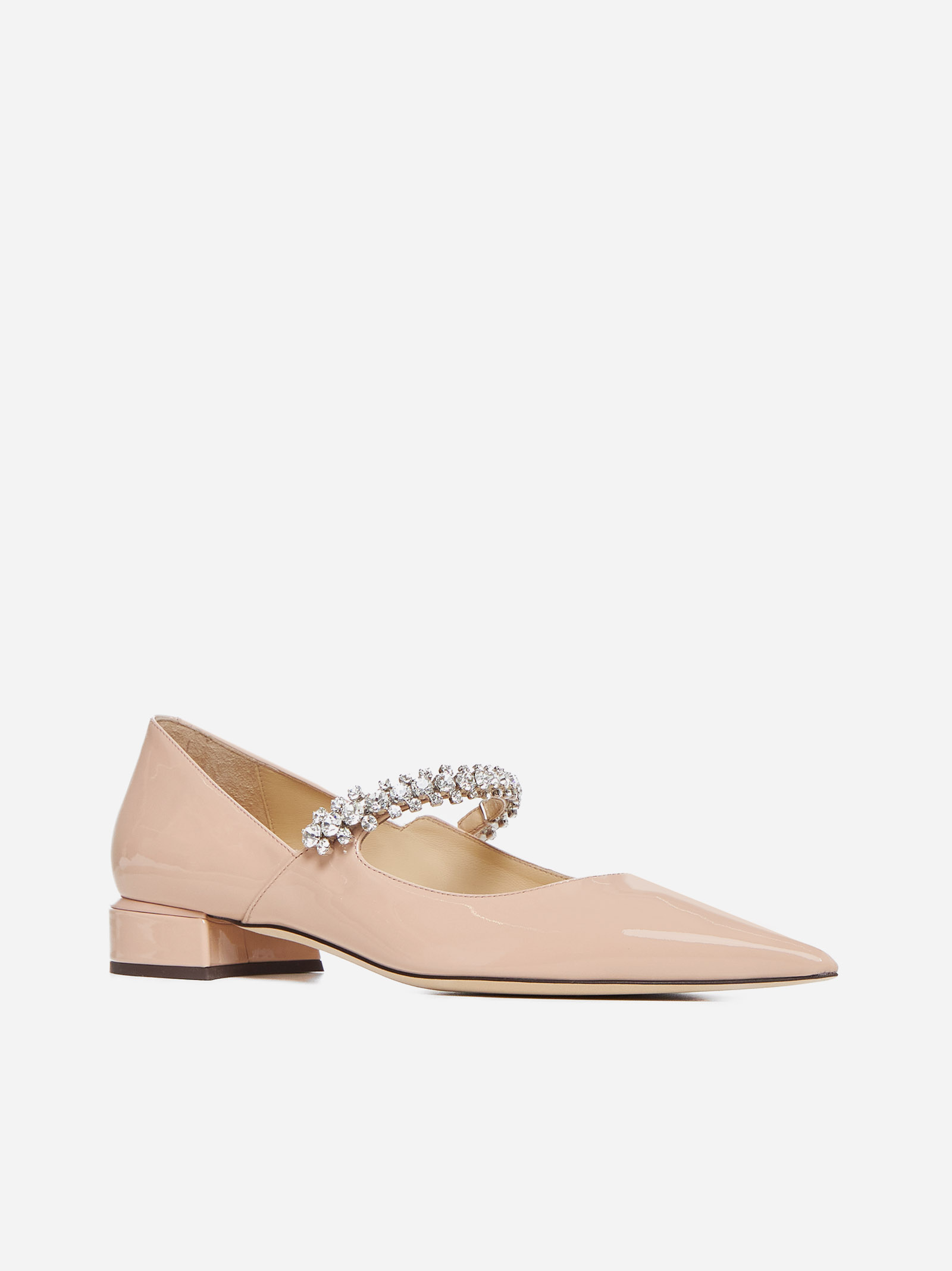 JIMMY CHOO Decollete’ flat Bing in vernice con cristalli Nuovo