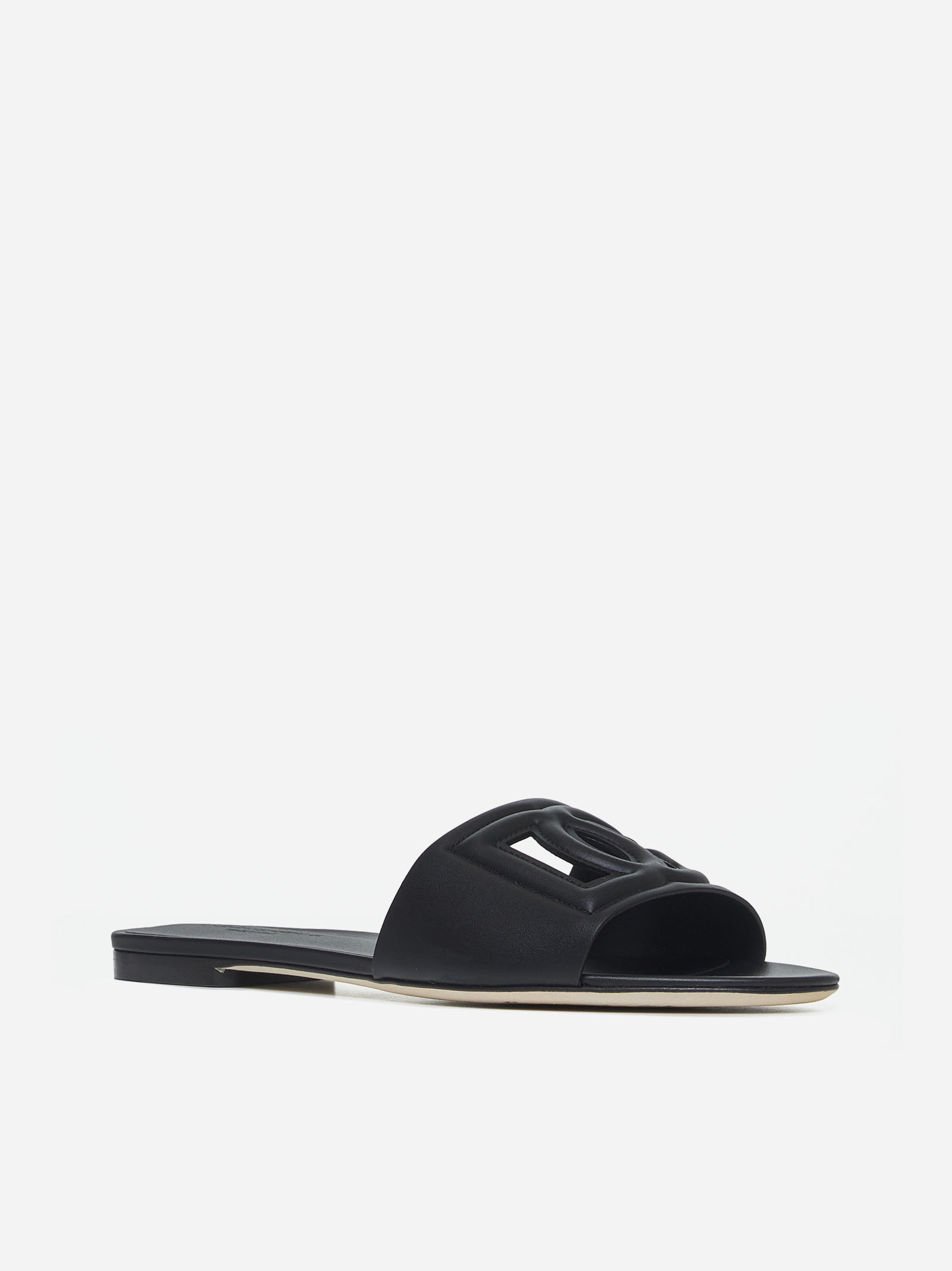 DOLCE & GABBANA Sandali flat in pelle con logo DG Soddisfazione Garantita