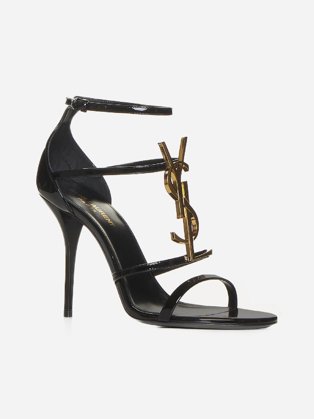 SAINT LAURENT Sandali Cassandra in vernice con logo YSL Convenienza