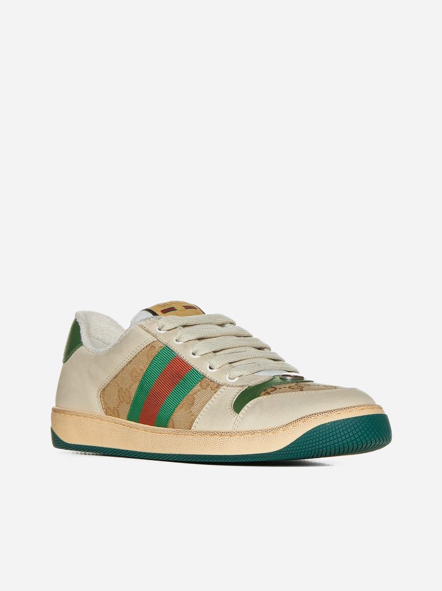 GUCCI Sneakers Screener in pelle e tessuto GG Sconto