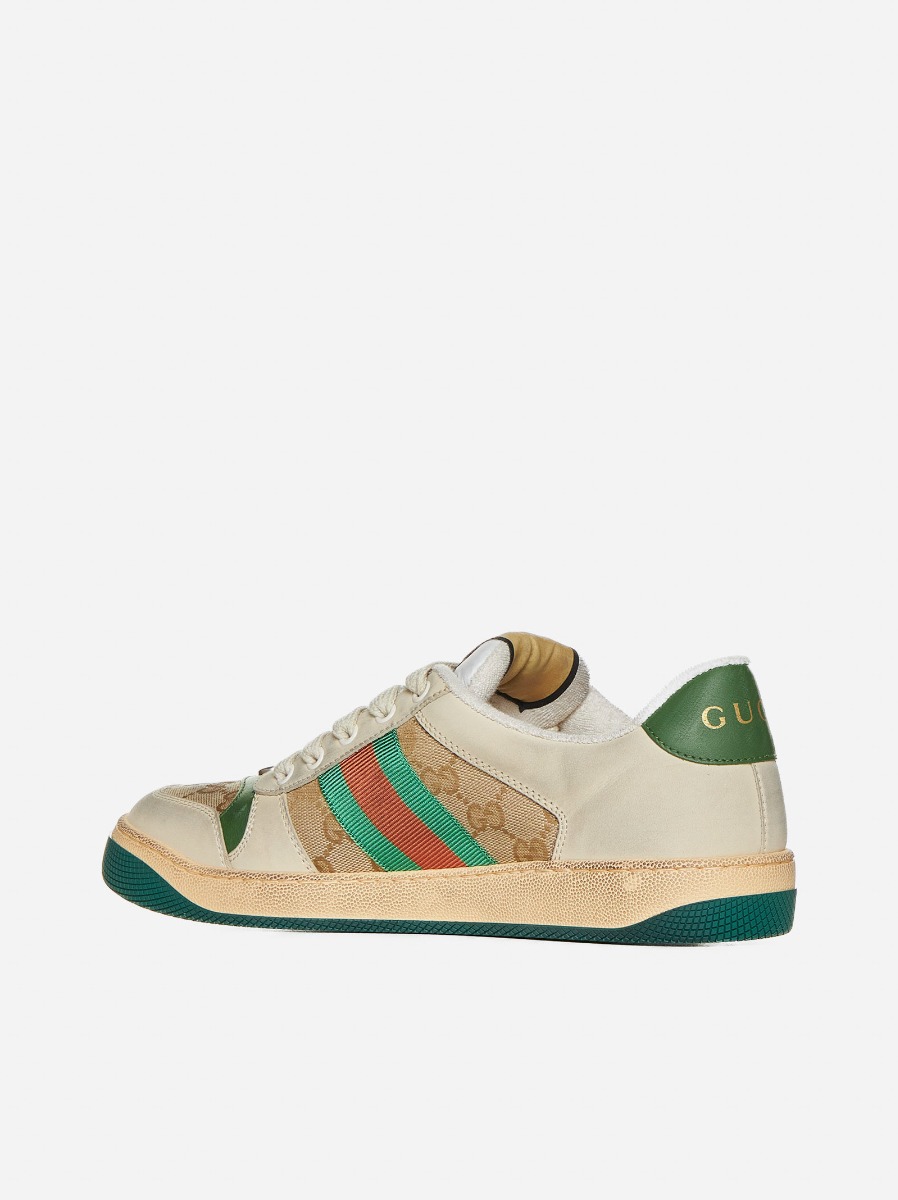 GUCCI Sneakers Screener in pelle e tessuto GG Sconto
