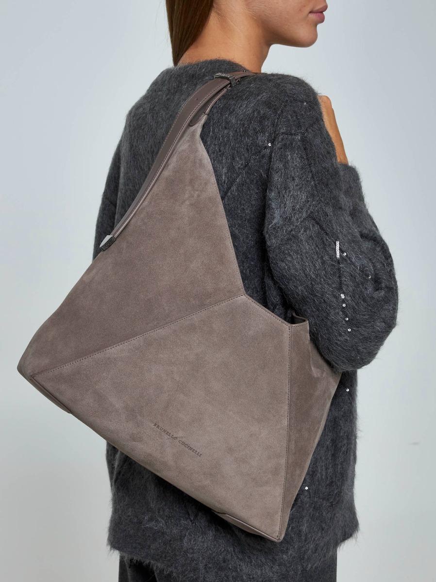 BRUNELLO CUCINELLI Borsa hobo in suede Saldi Di Fabbrica