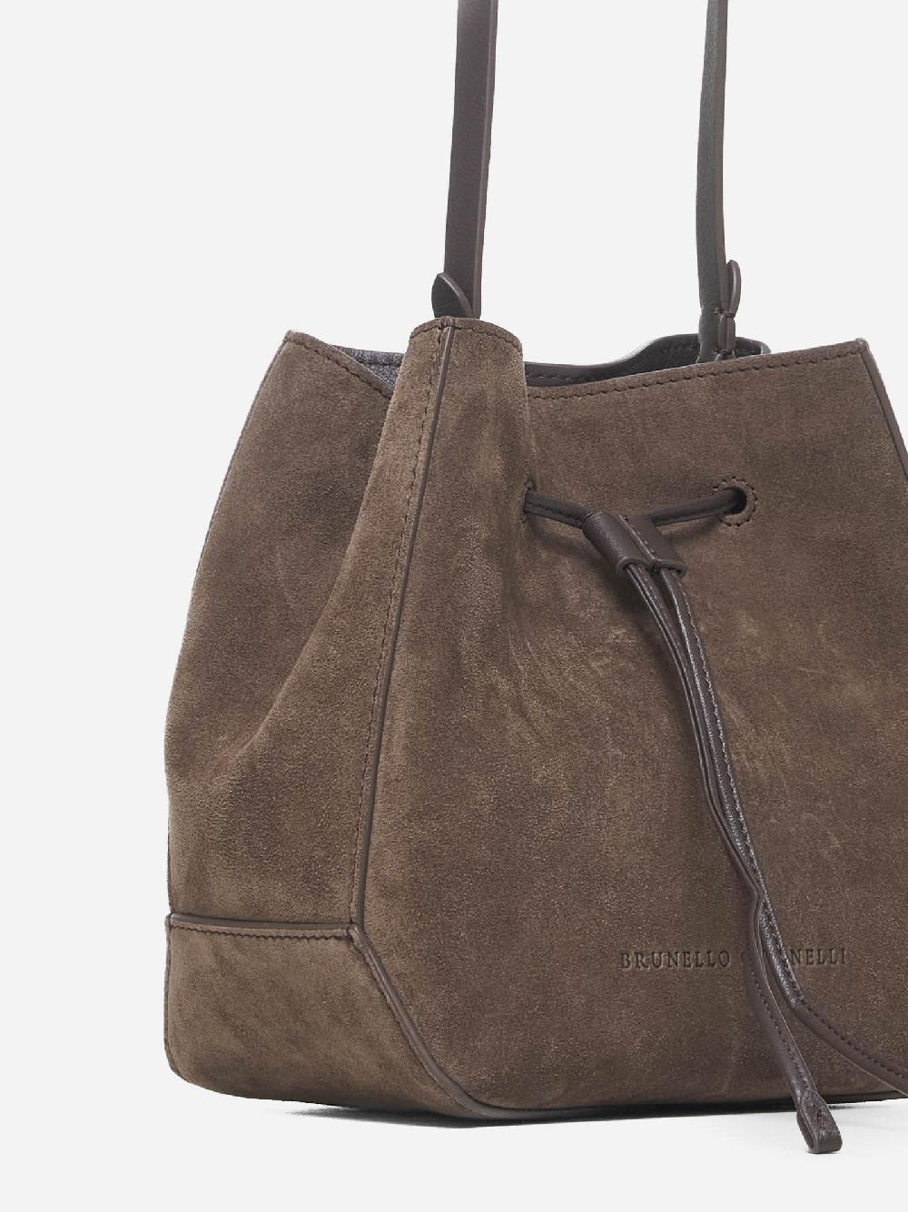 BRUNELLO CUCINELLI Borsa a secchiello piccola in suede Nuova