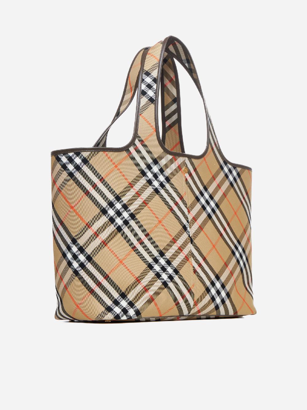 BURBERRY Borsa tote media in tela Check 2025