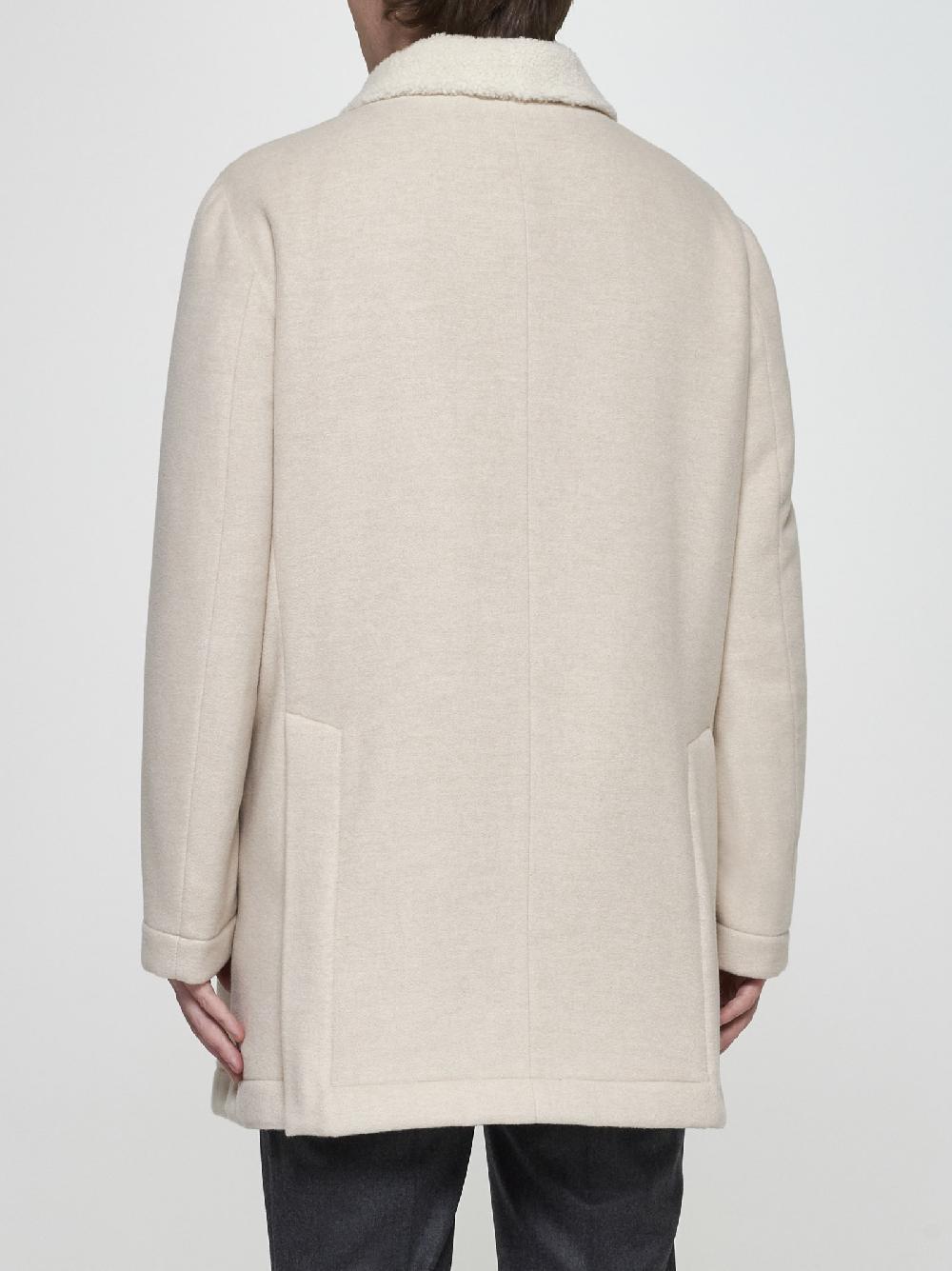 BRUNELLO CUCINELLI Caban in cashmere avorio con fodera in shearling Outlet