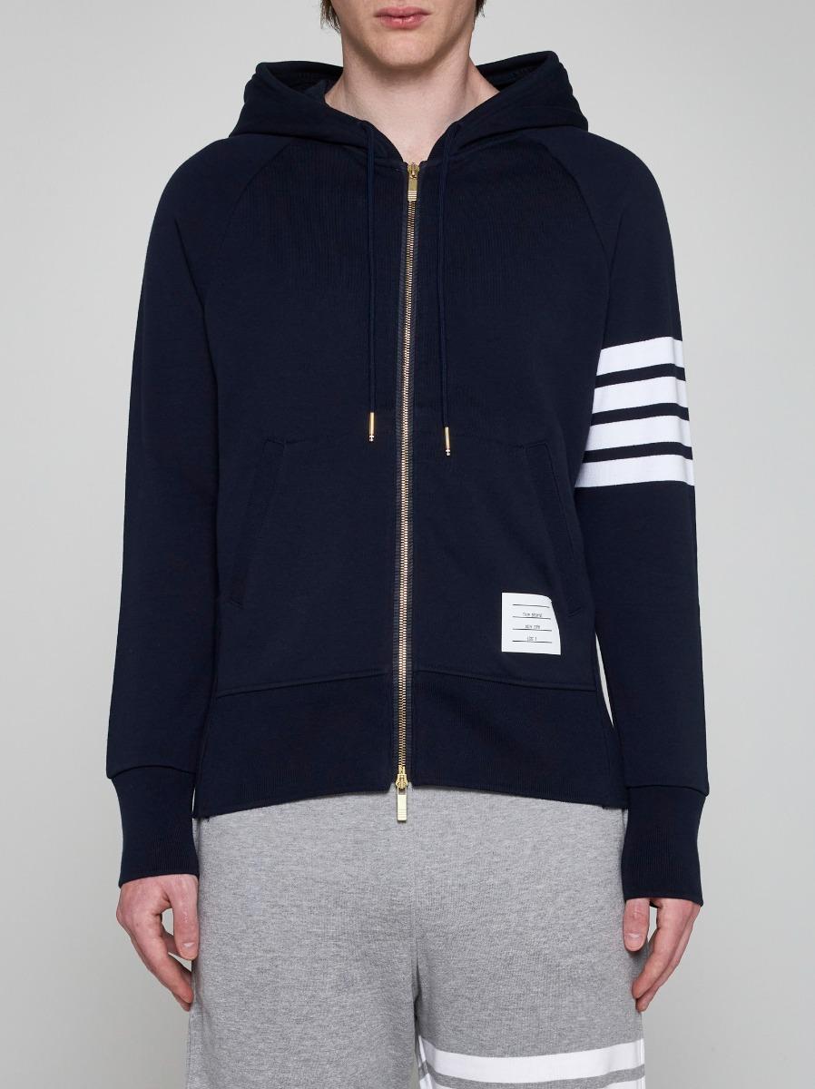 THOM BROWNE Felpa in cotone con zip e 4-Bar Promozione Limitata