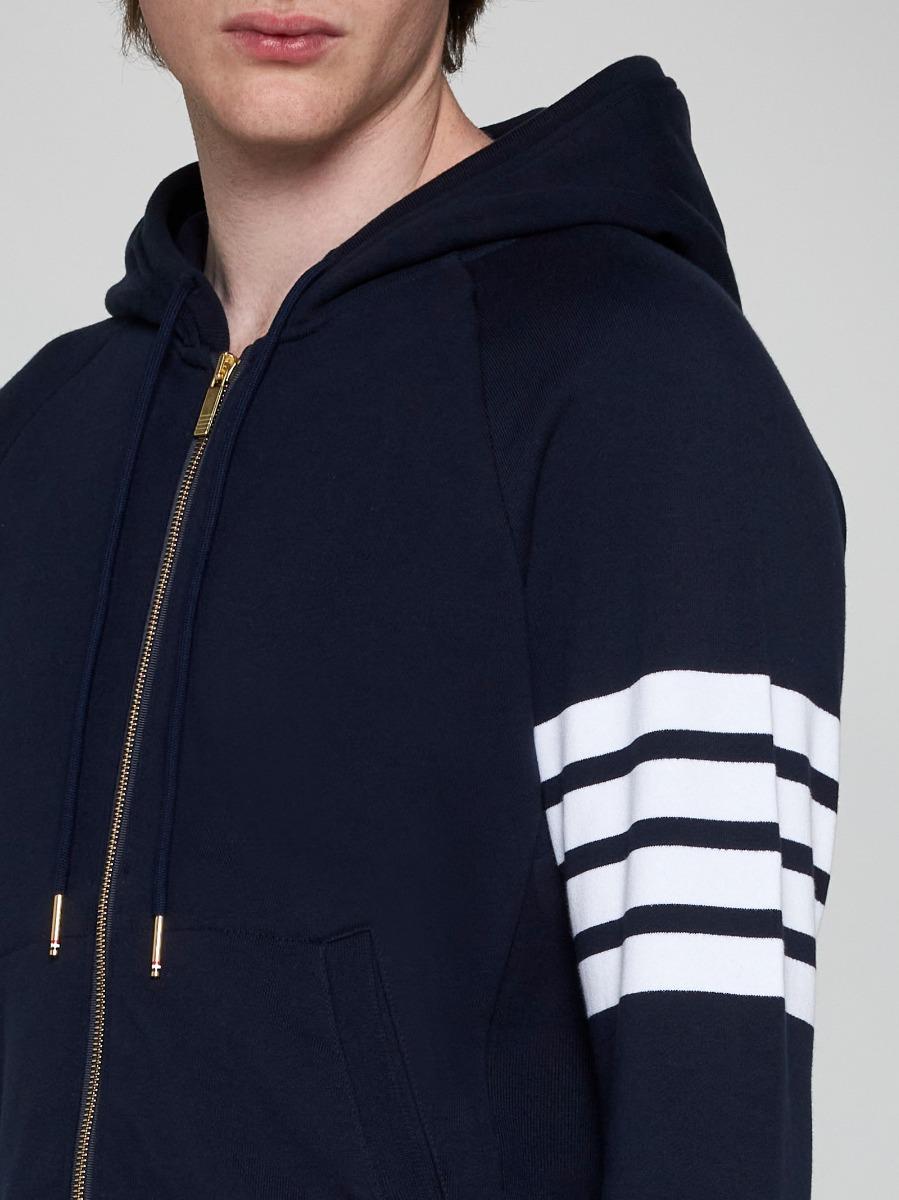 THOM BROWNE Felpa in cotone con zip e 4-Bar Promozione Limitata