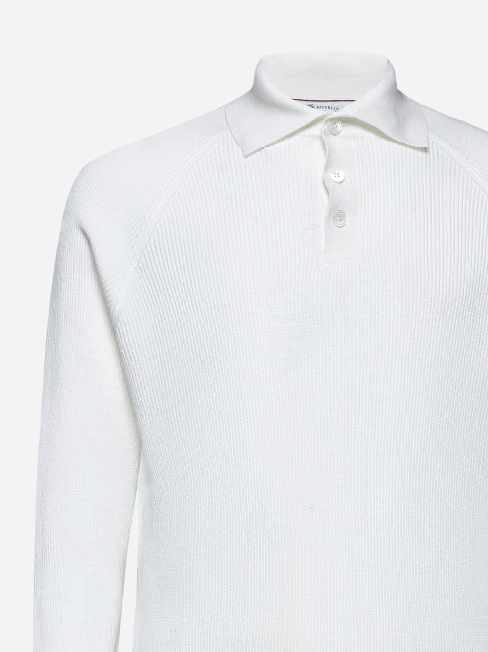 BRUNELLO CUCINELLI Polo in maglia di cotone bianco Sconto
