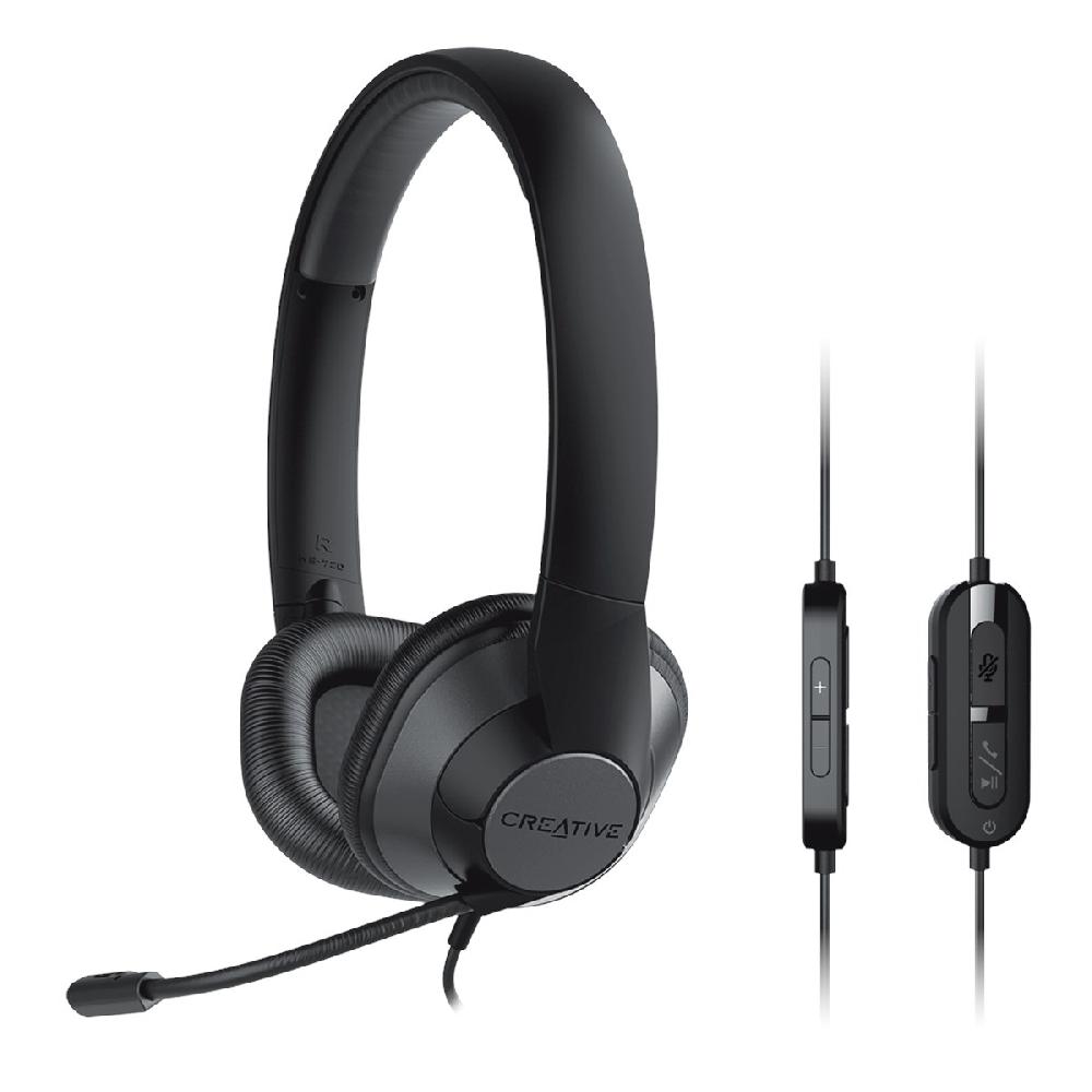 Creative HS-720 V2 Cuffie USB con microfono a condensatore con cancellazione del rumore e telecomando a cavo con pulsante di disattivazione del microfono per le videochiamate Sottocosto