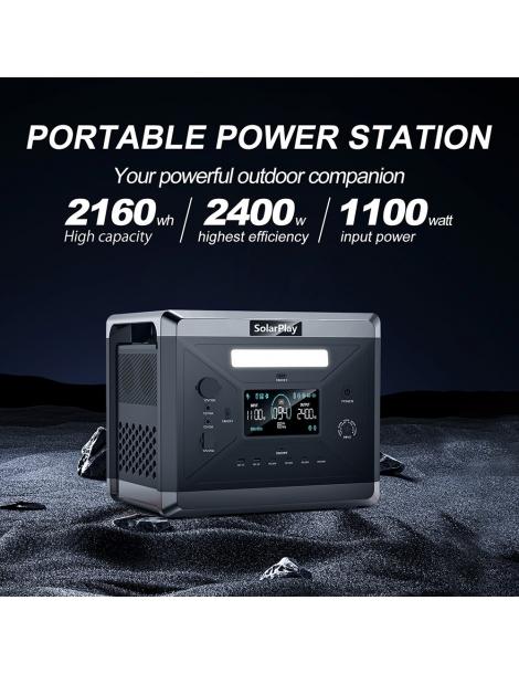 SolarPlay Q2501 Centrale Elettrica Portatile batteria LiFePO4 da 2400W/2160WH 12 porte di uscita Moda